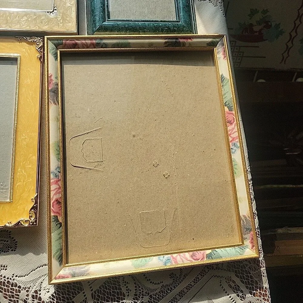 Vtg Lot of 4 Picture Frames Floral Enamel 80s style Chic Cottage Romantic Shabby